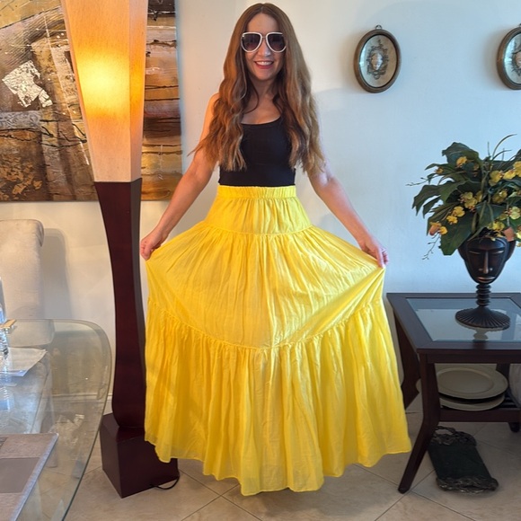 tandem Dresses & Skirts - Yellow Pleated A-Line Maxi Skirt